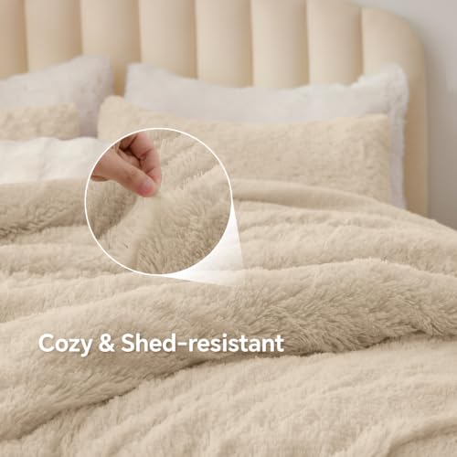 Image of BEDELITE Beige Fluffy Comforter Set Queen, Fuzzy Faux Fur Comforter