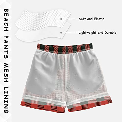 Red Black Buffalo Plaid Check Boys Swim Trunks Toddler Swim Board Shorts Quick Dry Little Boy Swimwear Bathing Suits3