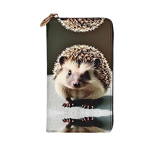 Leather Wallet 7.48 x 4.13 in - Stylish and Durable Wallet for Women with Multiple Compartments and Zipper Design Cute hedgehog Pattern2