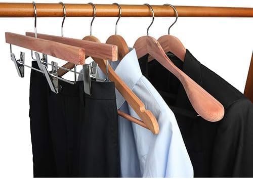 TOPIA HANGER American Red Cedar Wide Shoulder Wooden Hangers 8 Pack, Luxury Wood Suit Coat Hangers with Black Padded Pant Bar-360° Swivel Chrome Hook, Natural- CT07W-8 - Image 7