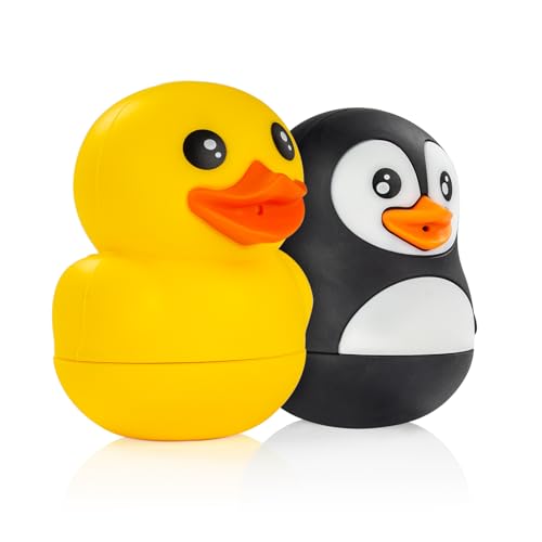 reer MyHappyBath Toys Badetiere Ente & Pinguin | Badespielzeug für Babys und Kinder ab 6 Monaten | Spritztiere | Spaßiges Badewannenspielzeug