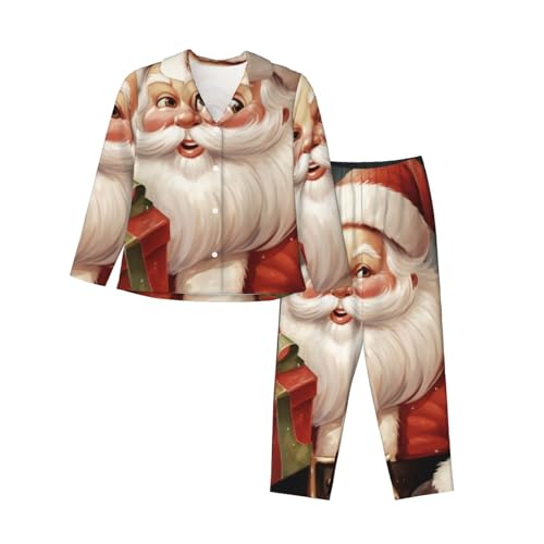 Pyjama Noël 2 pièces manches longues à boutons avec poche noir grande taille