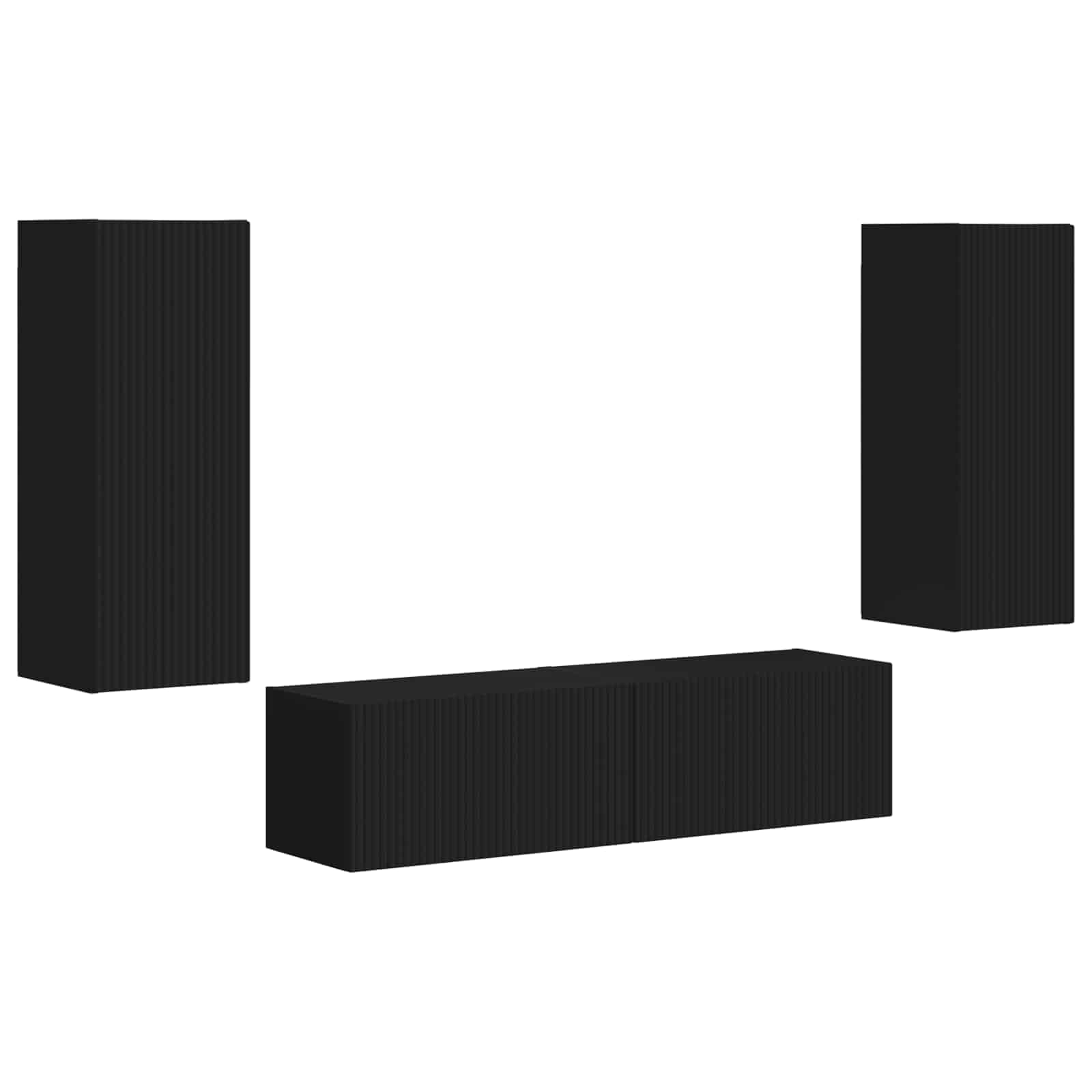 TV-Schrankset Wandmontiert 2-teilig, Schwarz Holzwerkstoff, Modernes Media-Center für Wohnzimmer, Elegantes Design, Platzsparendes Entertainment-Möbel