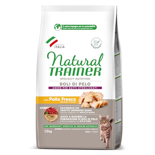 Natural Trainer Cibo per Gatti Adulti Boli di Pelo con Pollo Fresco - 1,5kg