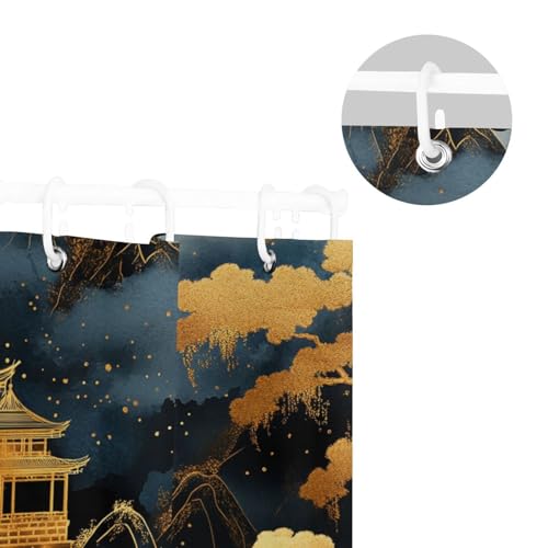 Rideau de douche en tissu haut de gamme style estampe chinoise lavable - 6