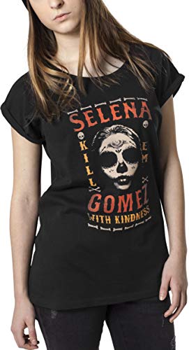 MERCHCODE Selena Gomez Kill Em Skull T-Shirt pour Femme avec imprimé tête de Mort et Inscription M Noir