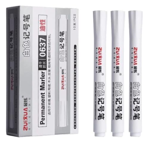 Image of like it 2pcs Waterproof White Permanent Paint Pen Fine | Oily Marker Pens for Rock Painting, Stone, Canvas, Glass, Metal, Ceramic & Tire | Perfect for Artistic Creations (2, White)