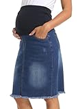 ACSUSS Women Maternity Jean Skirt Pregnancy Denim Skirt Over The Bump Maternity Midi Skirts Blue Medium