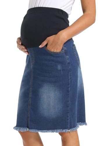 ACSUSS - ACSUSS Women Maternity Jean Skirt - Over The Bump Pregnancy Denim Midi Skirt (Blue, Medium) - Best Deal on Amazon