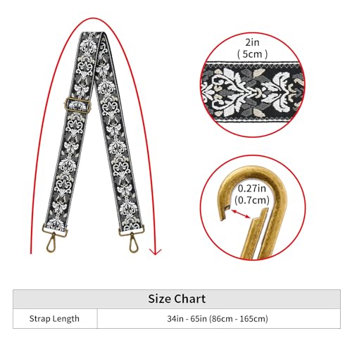 Image of ZOOEASS Bronze Buckles Purse Strap, 2 inch Wide Crossbody Handbag Strap Adjustable Replacement Shoulder Strap Vintage Embroidery