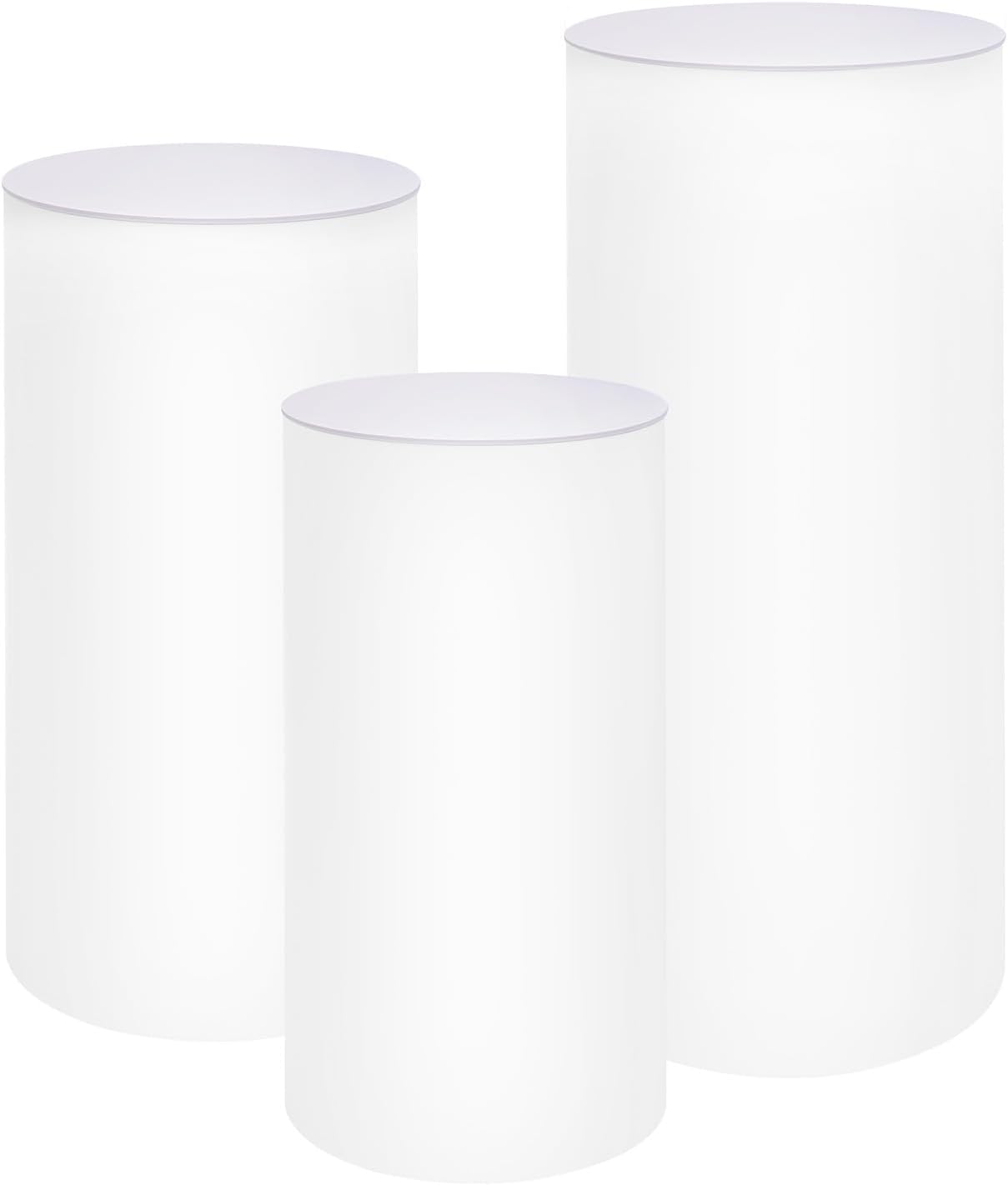 Eapmic Cylinder Pedestal Stands For Party, 3Pcs White Round Pedestal Display Plinth Pillars, Cake Cylinder Tables for Wedding Birthday Event Dessert Decor (Set of 3, White,B)