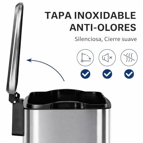Miniatura 5 de Cubo De Basura 30l De Acero Inoxidable Con Pedal Papelera Moderna Con Tapa Y Cierre Suave Cubo Interior Extraíble Y Base Antideslizante Diseño Elegante E Higiénico Para Cocina, Baño U Oficina