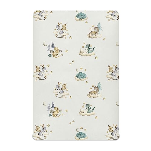 Image of Mazeann Dragon Animal Cute Crib Sheets Soft Breathable Fitted Baby Crib Sheets Mattress Cover for Girl Boys, 52" x 28" x 9"