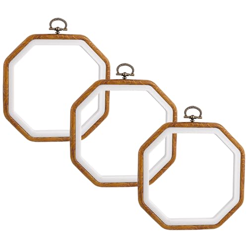 Image of Framendino, 3 Pack Octagonal Imitation Wood Embroidery Hoops Cross Stitch Craft Hoop Frame 5.51 inchx5.51 inch