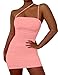 Mizoci Women's Sexy Sleeveless Ruched Spaghetti Strap Bodycon Mini Club Party Dress,X-Small,Water Pink