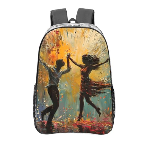 Dance With Music Print Work Travel Stadium Events Transparent Backpack PVC Clear Bag Large Side Pockets