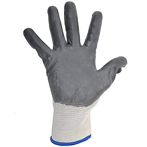 Image of Multipurpose Nylon Anti Cut PU Nitrile Coating Work Safety Gloves, Hand & Fingers, Gardening, Mechanical, Construction, Agriculture & Automotive - Durable & Comfortable (12 Pairs WhiteGrey)