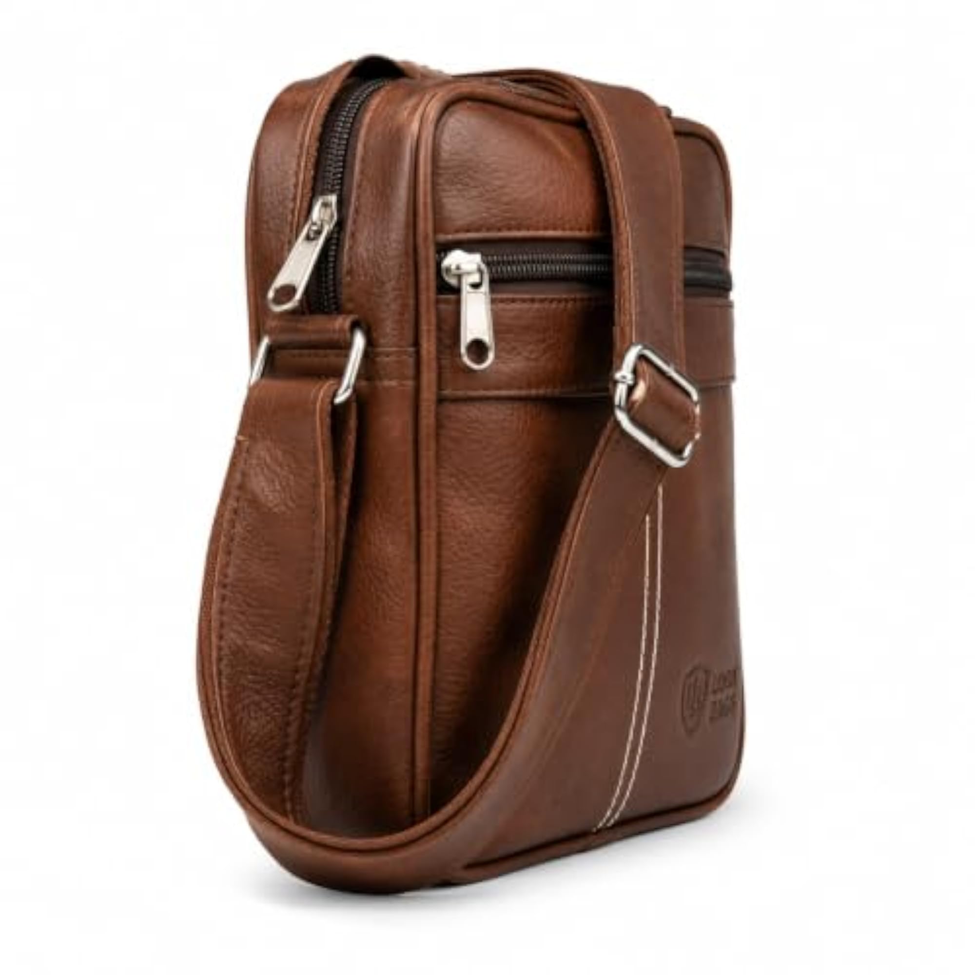 Men's Brown PU Leather Multi-Compartment Laptop Bag