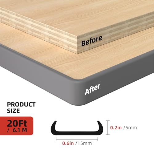 U-Shape Edge Banding, 0.6 inch x 20ft Edge TPE Self Adhesive Veneer Edging Trim Flexible Edge Protector, Strip for Countertop Cabinets Table Restoration Shelves, Grey - Image 4