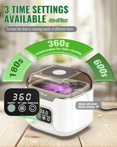 Image of Ultrasonic Retainer Cleaner Machine, 240ml Tank, 48kHz Ultrasonic Cleaning | 3 /6 /10 Minute Timers, Plug-In Power, Digital Control Panel, Use with Water Only, For Retainers Dentures Aligners Mouth Guards