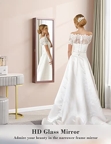 Nicetree 6 Leds Jewelry Mirror Cabinet, 4.2" D Full Length Mirror With Storage, Door/Wall Mounted Jewelry Storage Mirror, Acrylic Cover, Larger Capacity, Brown #TOP1