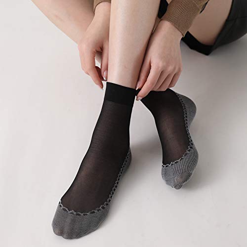 image for FITU Women's 12 Pairs Silky Cotton Sole Bottom Sheer Ankle High Nylon 