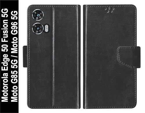 Image of SBMS Flip Cover for Motorola Moto Edge 50 Fusion 5G / Moto G96 / Moto G85 Flip Cover Case Back Cover Case with Magnatic Closure | Inbuilt Stand | Card & Money Pocket (Black)