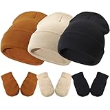 BQUBO Newborn Baby Beanie Hat Gloves Set Winter Knit Hats and Mittens Set Soft Toddler Beanie Caps for Boys Girls 3-24 Months