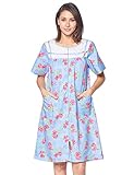 Casual Nights Women's Zipper Front House Dress Short Sleeve Woven Housecoat Duster Lounger Robe with Pockets - Floral Blue - XX-Large