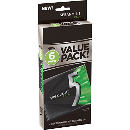 5 Sugar Free Gum, Rain Spearmint, 6 Count