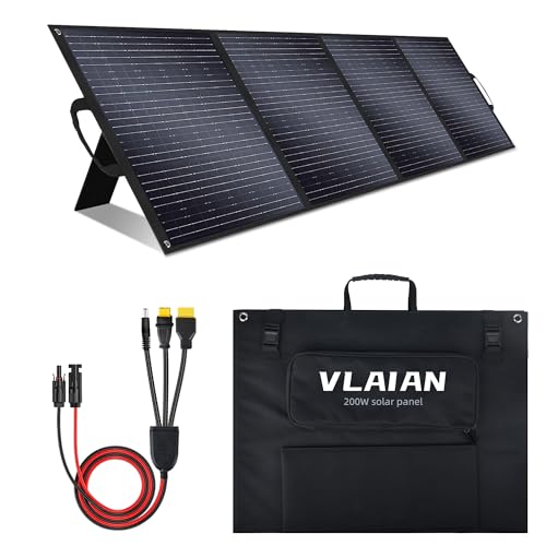 VLAIAN ソーラーパネル 200W 18V 11.11A 折りたたみ式 ソーラーチャージャー 太陽光発電 ポータブル電源 角度調整可能 高変換効率 軽量 MC4コネクタとポータブル電源に対応 IP65防水防塵 逆電流防止 単結晶太陽エネルギー 直列・並列使用可能 キャンプ/防災用品/非常用電源