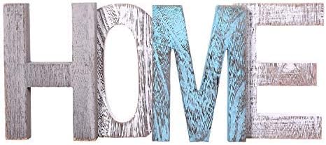 Home Decorative Wooden Letters  Large Wood Letters for Wall Décor in Rustic Blue, White and Grey  Rustic Home Decoration for Living Room - Rustic Home Décor Accents  Farmhouse Decor