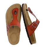 CUSHIONAIRE Leah Thong Womens Sandals - Cork Footbed Flip Flops for Women 2025 with Memory Foam and Adjustable Buckle Strap, WHISKEY 8.5