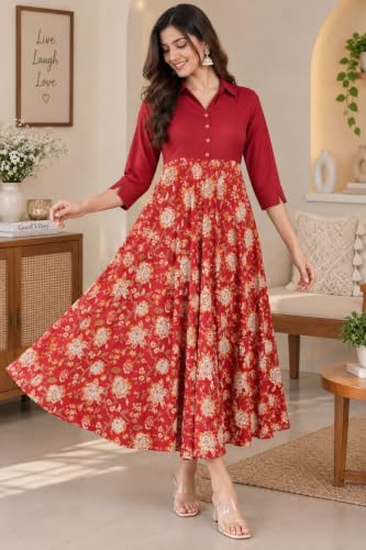 Image of Yash Gallery Women's Floral Printed Anarkali Maxi Dress