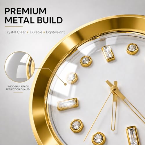 Image of ARMONIA Aurelia Wall Clock | 34 cm Medium Luxury Wall Clock |Silent Non-Ticking | Modern Decorative Clock for Living Room,Bedroom,Dining Room & Office (Gold Glossy Finish,Metal)