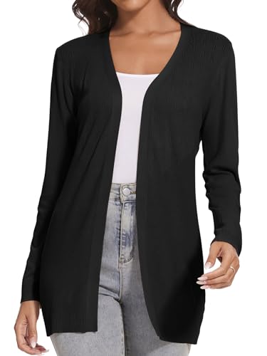 Famrrifuu Leichte Strickjacke Damen Jacke Dünn Lang Cardigan Sommer Langarm Elegant Casual Sommerjacke,Schwarz,XL Famrrifuu Leichte Strickjacke Damen Jacke Dünn Lang Cardigan Sommer Langarm Elegant Casual Sommerjacke,Schwarz,XL