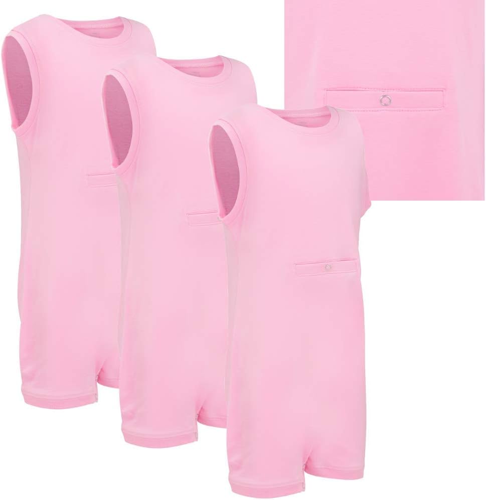 Kaycey 3 Pack Sleeveless Popper Vest with Tube Access For People with Special Needs, Adaptive Bodysuit, Snap Closure