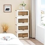 HOOBRO Stackable Storage Bins with Lids, 4 Pack Foldable Plastic Storage Cabinet with Doors and Wheels, 60 QT Closet Organizers, White WG458CW01 - Image 4