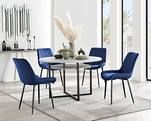 Furniturebox UK Adley Grey Concrete Effect Storage Dining Table & 4 Navy Pesaro Black Leg Chairs
