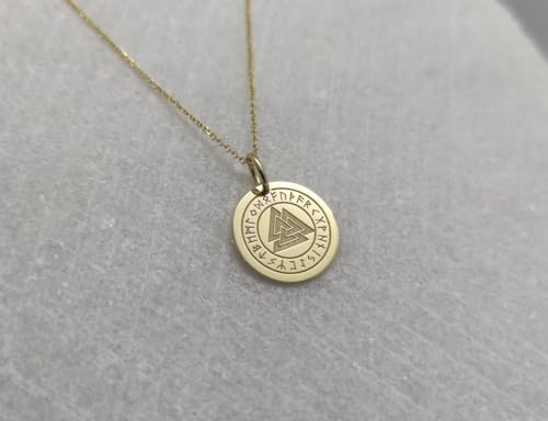 Collar Valknut de plata 925 con colgante de disco de 25 mm y cadena de 45 cm bañada en oro 2