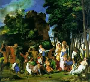 Peinture à l'huile Feast of The Gods par Titian pour salon élégant