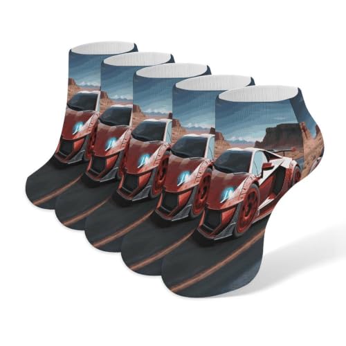 WSOIHFEC Red Race Car Ankle Sock for Men Women,Stocking Moisture-wicking, Grippy Socks for All-Day Comfort,5 Pairs