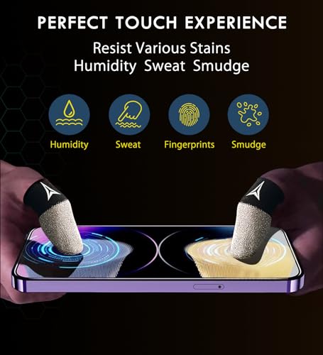 Improved Version-Visible Pure Silver Fiber&Carbon Fiber Professional Model Gaming Finger Sleeves,No Rubber Band,Maximum Touch Response,Comfortable fit, Anti-Sweat,Fit All Touchscreen Devices-12 Pack