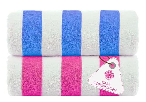 Image of Casa Copenhagen Pack of 2 Cabana Beach XL Towels for Bath Cotton Rough and Tough Use,75 x 150 cm Colour :SaltPink-Blue