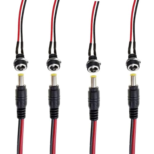 Comforty 4 Paar DC-Steckverbinder 5.5x2.1mm – 12V Buchse & Kabel – 18AWG/Weichgummi-Isolierung – LED/Kameras/DIY