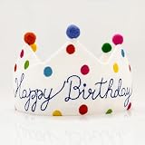 Meygajoe Confetti Happy Birthday Crown Personalized Hand Embroidered Crown Reusable Birthday Party Hats, 1st First crown, 1st First Hat for Baby Toddler Kids Boy Girl Fit All Ages