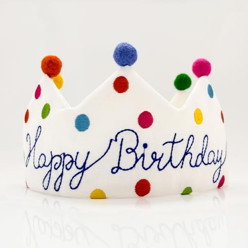 Meygajoe Confetti Happy Birthday Crown Personalized Hand Embroidered Crown Reusable Birthday Party Hats, 1st First crown, 1st First Hat for Baby Toddler Kids Boy Girl Fit All Ages