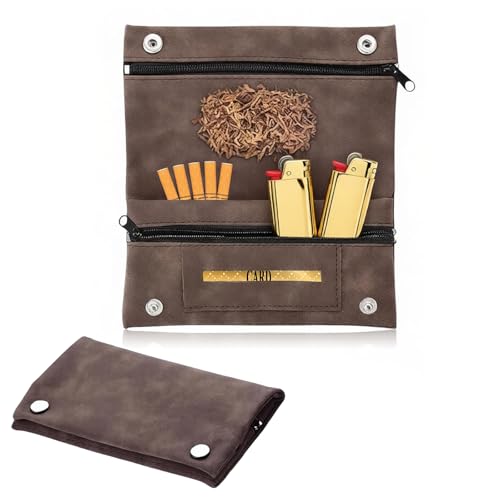 Tobacco Pouches, Waterproof Portable Tobacco Pouch, Premium Leather baccy pouch, Handmade Cigarette Case Bag for Rolling Tobacco Cigarette (Vintage Brown)