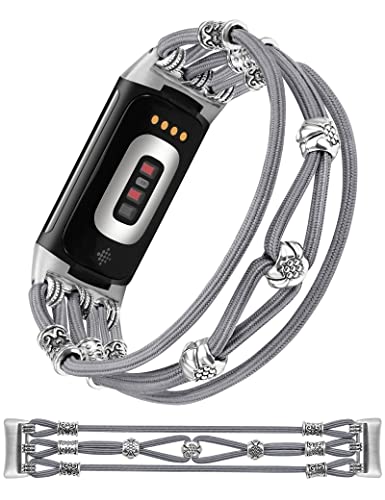 Wearlizer Kompatibel mit Fitbit Charge 6/Charge 5 Armband für Frauen Männer, Perlenarmbänder dehnbar geflochtene Solo Lo...