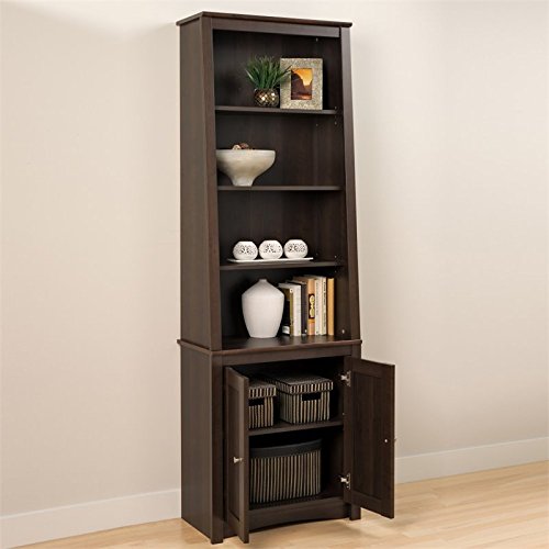 Prepac Espresso Tall Slant-Back Bookcase With 2 Shaker Doors #TOP3